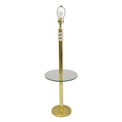 Vintage Mid-Century Modern Lucite Brass Glass Pole Floor Lamp Side Table 'B'