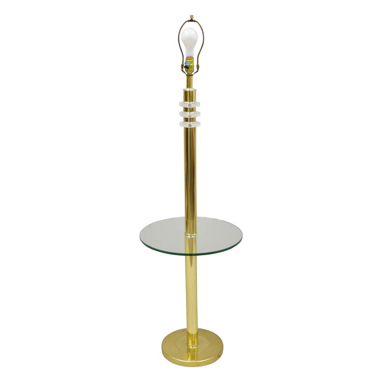 Vintage Mid Century Modern Lucite Brass Glass Pole Floor Lamp Side Table A For At 1stdibs Vintage Mid Century Modern Lucite Brass, Mid Century Pole Lamp