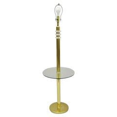 Vintage Mid Century Modern Lucite Brass Glass Pole Floor Lamp Side Table (B)
