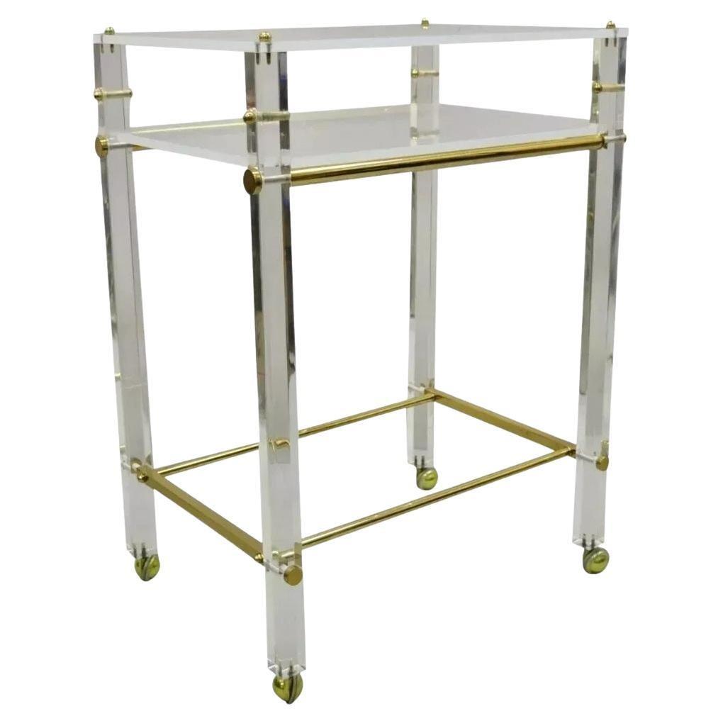Vintage Mid Century Modern Lucite & Brass Rolling Bar Cart Tall Side Table