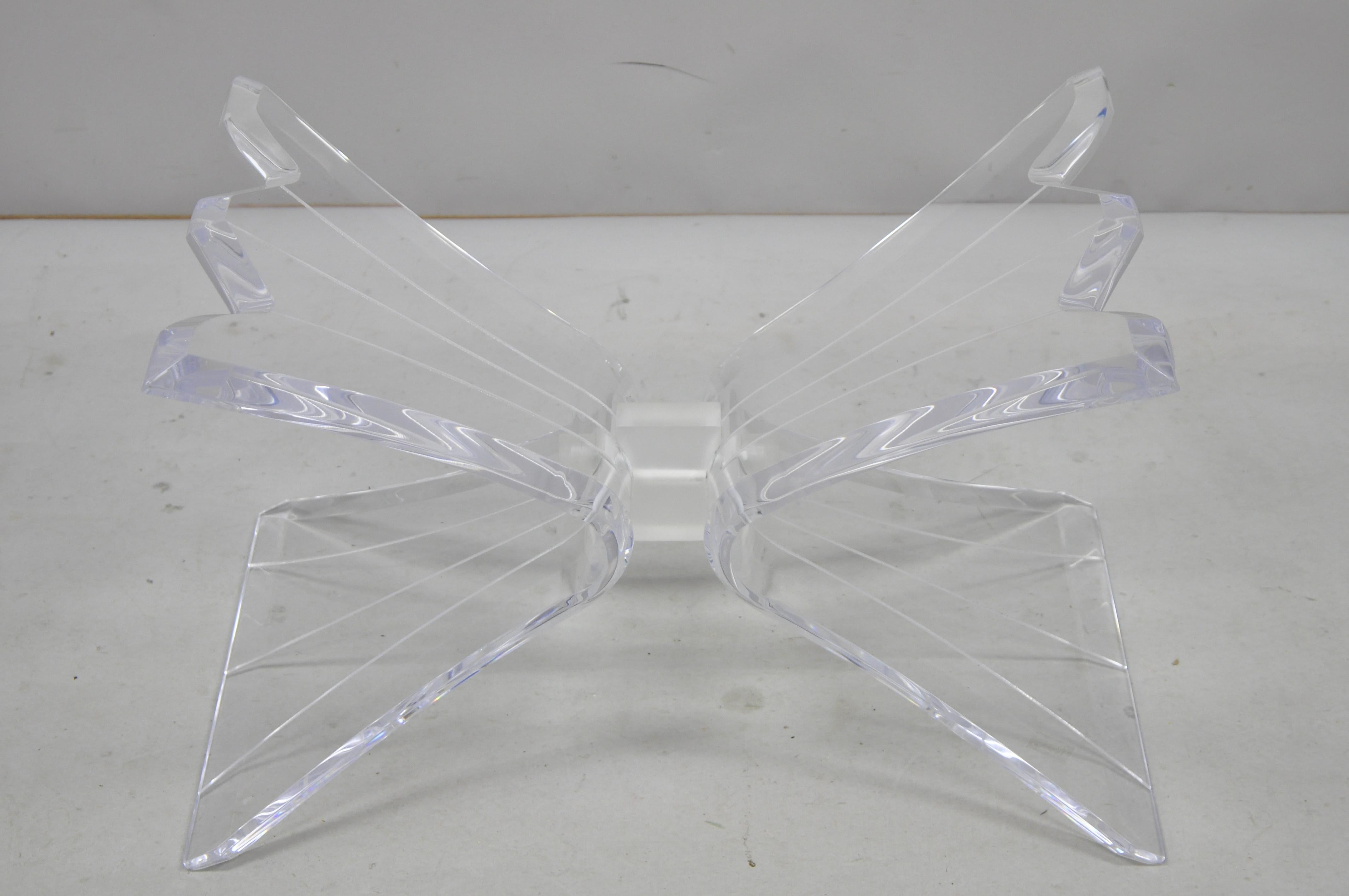 Vintage Mid-Century Modern Lucite Butterfly Lion in Frost Style Coffee Table For Sale 6