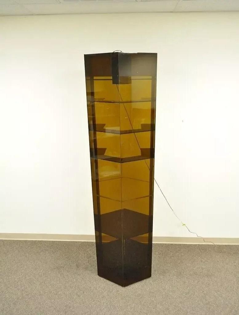 Vintage Mid Century Modern Lucite Lighted Revolving Tall Narrow Retail Display 6