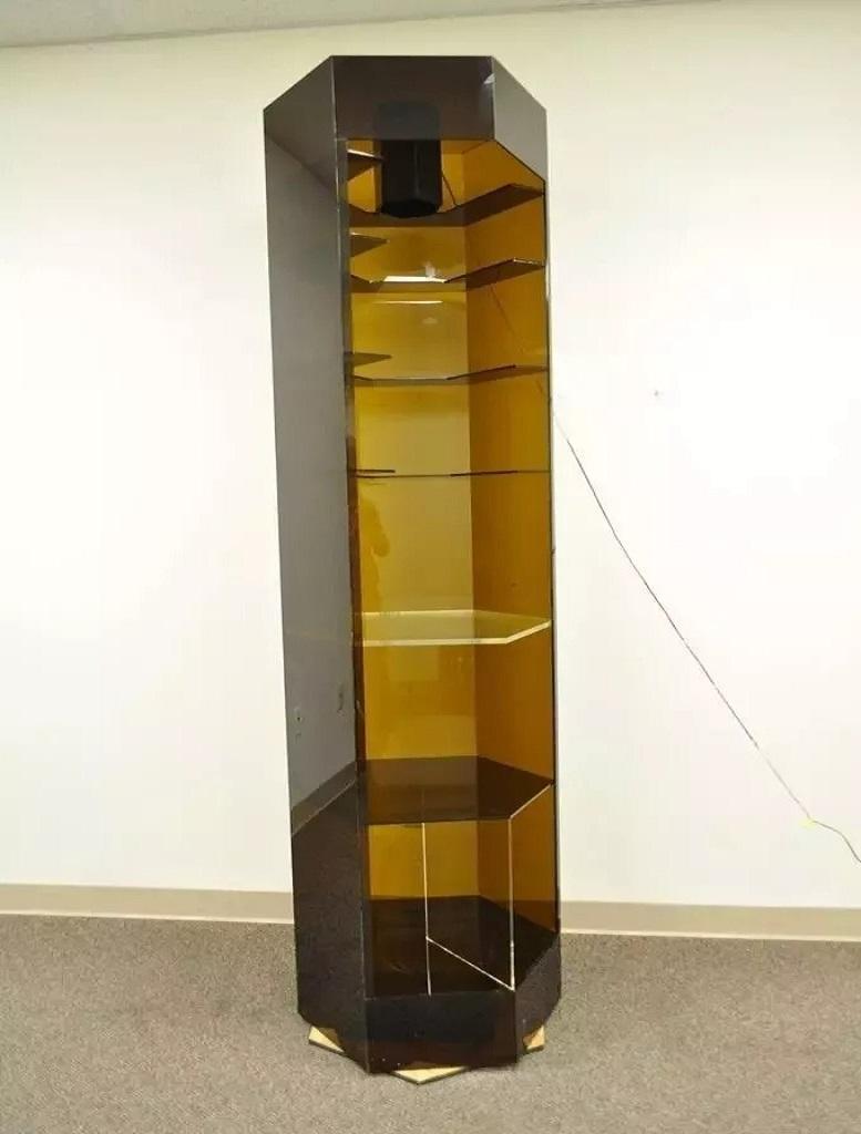 Unknown Vintage Mid Century Modern Lucite Lighted Revolving Tall Narrow Retail Display
