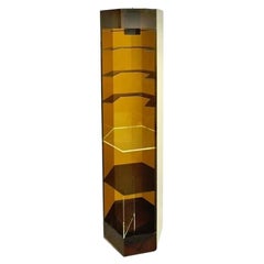 Vintage Mid Century Modern Lucite Lighted Revolving Tall Narrow Retail Display