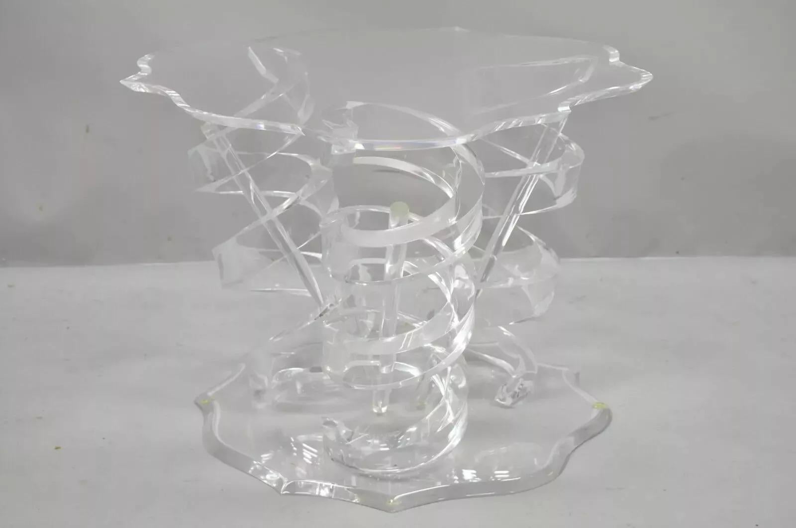 Vintage Mid Century Modern Lucite Spiral Coil Curly Cue Side Table Coffee Table For Sale 6