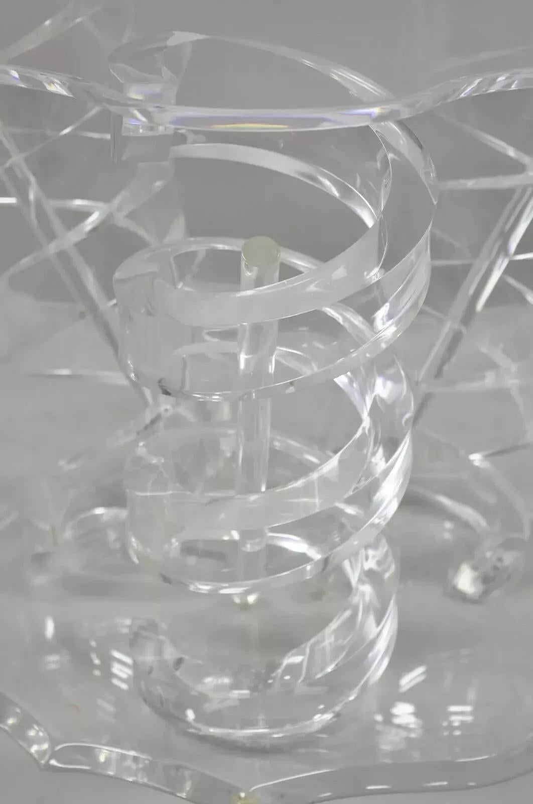 Vintage Mid Century Modern Lucite Spiral Coil Curly Cue Side Table Coffee Table For Sale 3