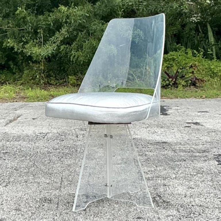 American Vintage Mid-Century Modern Lucite Swivel Chair After Charles Hollis Jones For Sale