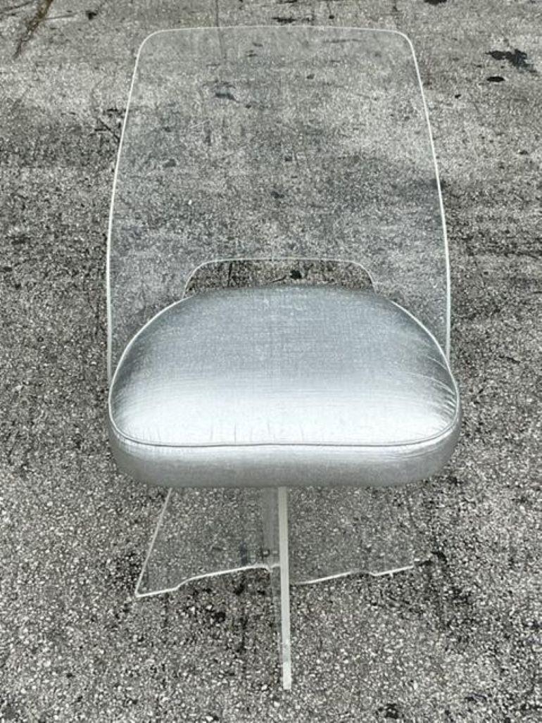 Vintage Mid-Century Modern Lucite Swivel Chair After Charles Hollis Jones In Good Condition For Sale In west palm beach, FL