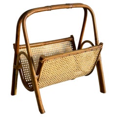 Vintage Mid-Century Modern Magazine Rack in Bamboo and Cane, 1960s Italy