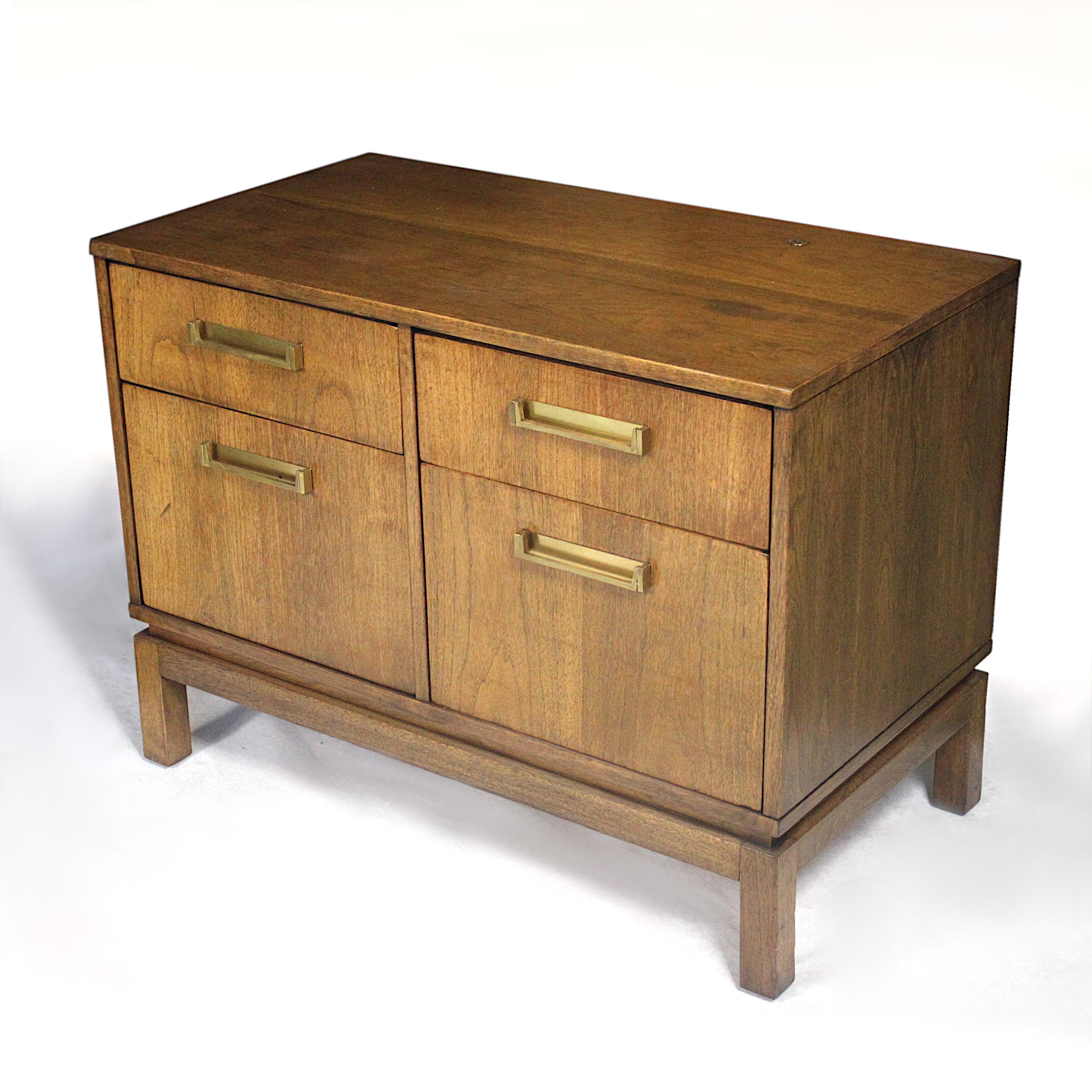 Brass Vintage Mid-Century Modern Mahogany Demilune Executive Desk & Console by Dunbar