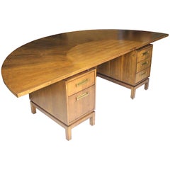Vintage Mid-Century Modern Mahogany Demilune Executive Desk 
Console by Dunbar