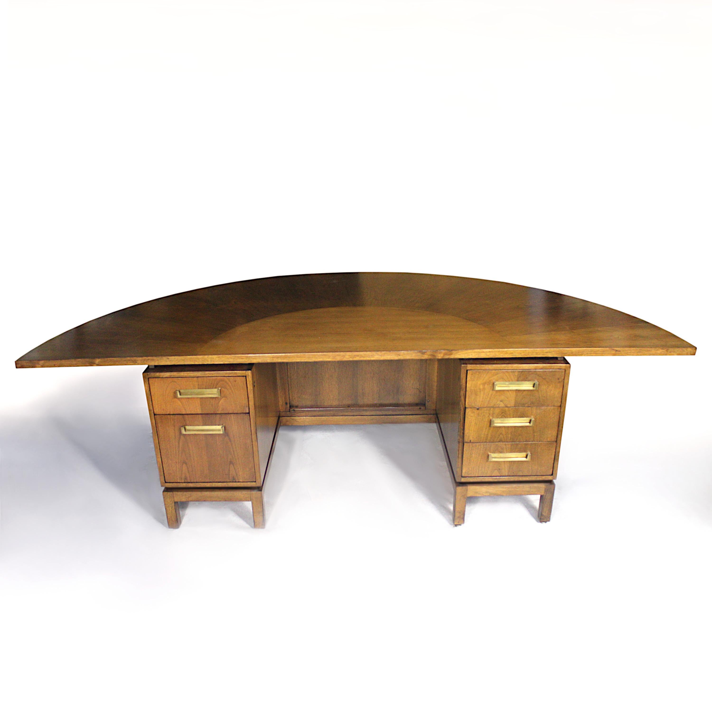 Vintage Mid-Century Modern Mahogany Demilune Executive Desk & Console Jens Risom In Good Condition In Lafayette, IN