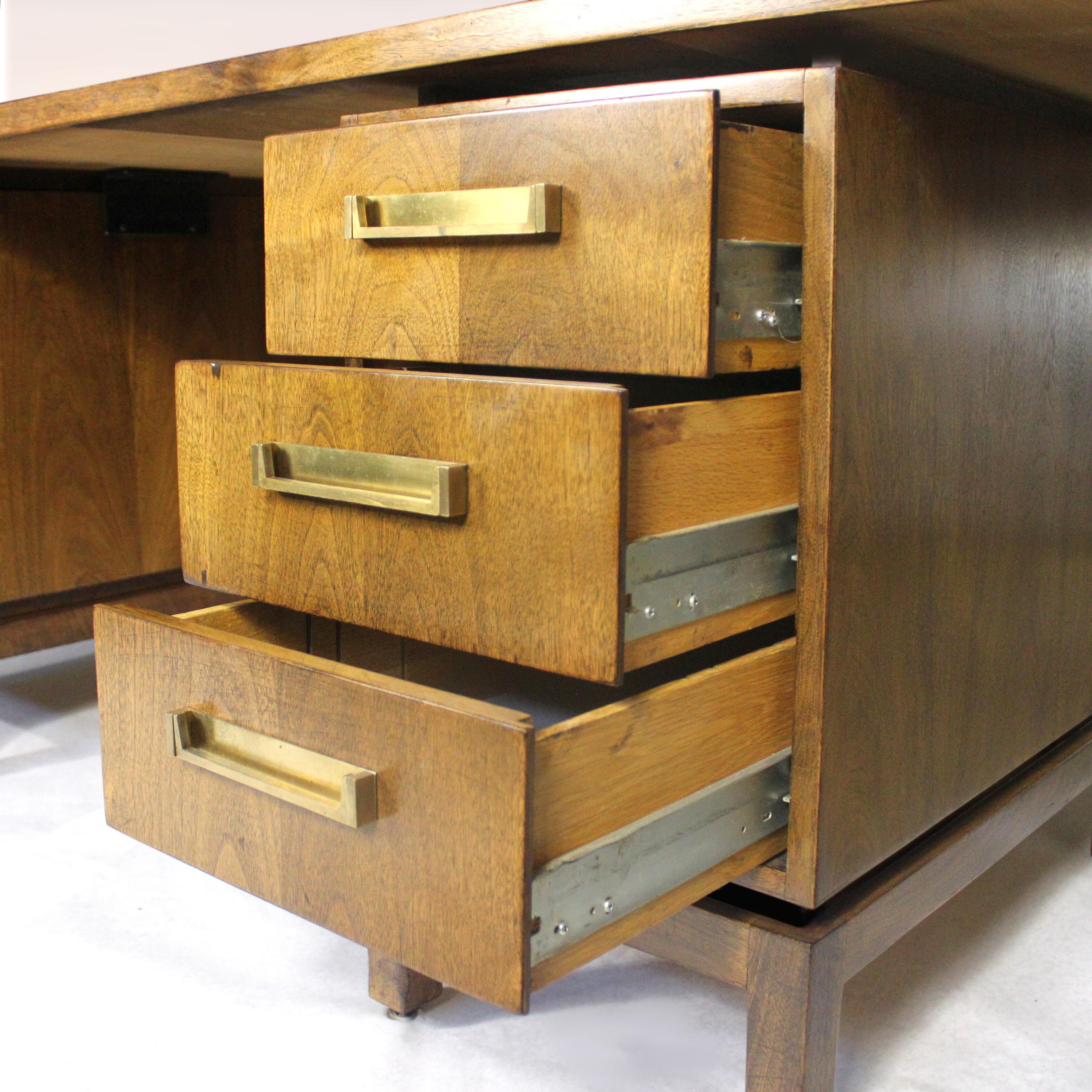 Brass Vintage Mid-Century Modern Mahogany Demilune Executive Desk & Console Jens Risom