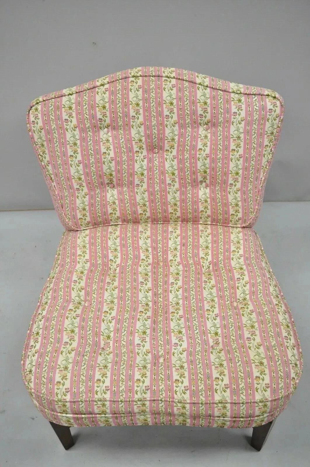 Vintage Mid Century Modern Mahogany Frame Low Slipper Lounge Chair w/ Stretcher In Good Condition For Sale In Philadelphia, PA