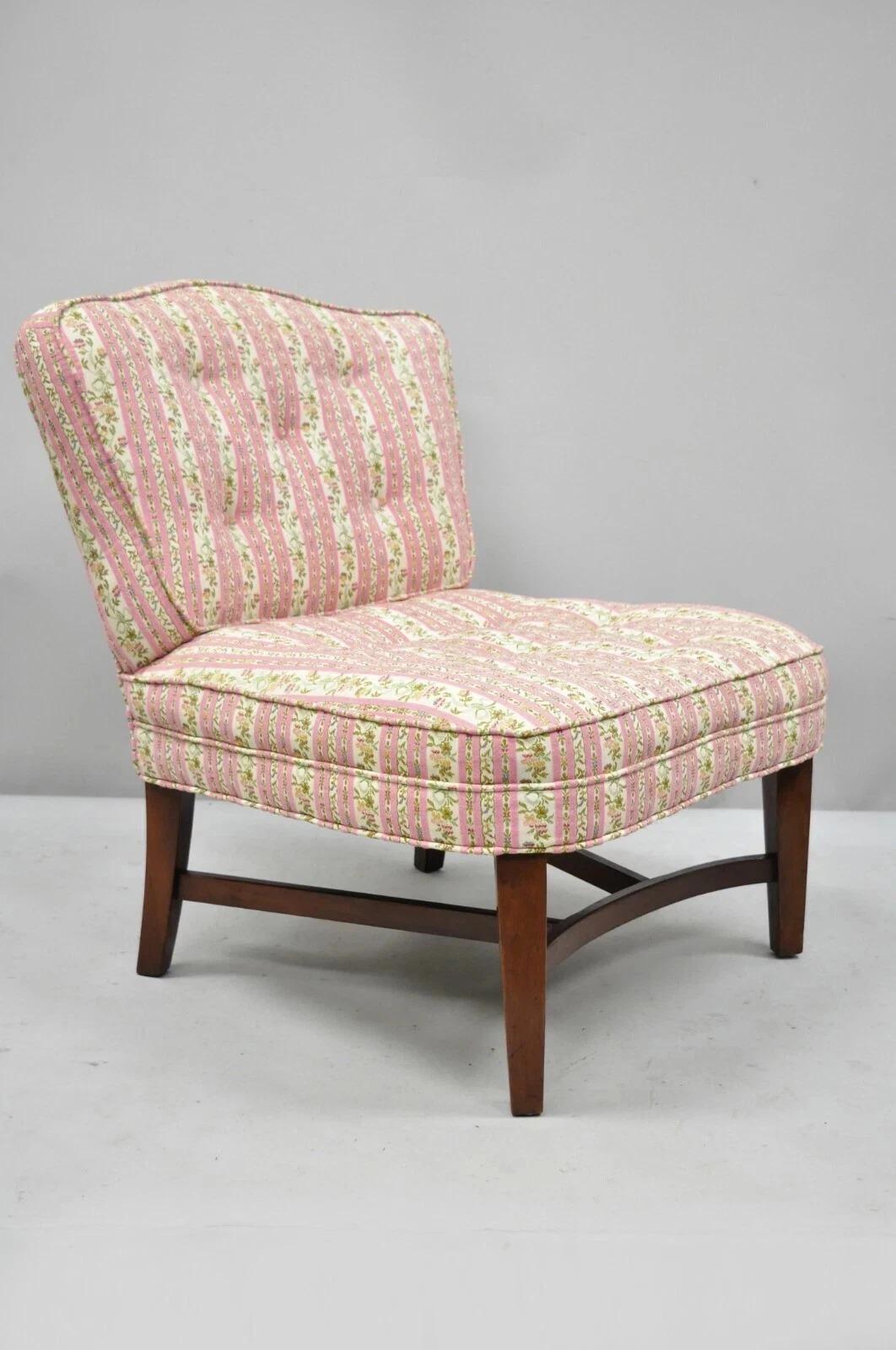 20th Century Vintage Mid Century Modern Mahogany Frame Low Slipper Lounge Chair w/ Stretcher For Sale