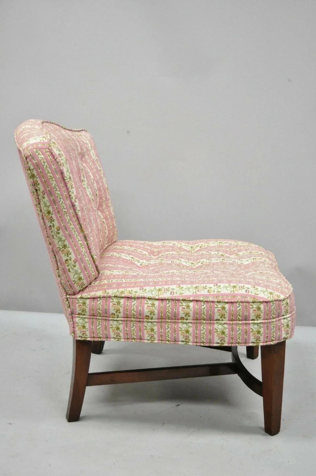 Vintage Mid Century Modern Mahogany Frame Low Slipper Lounge Chair w/ Stretcher For Sale 2
