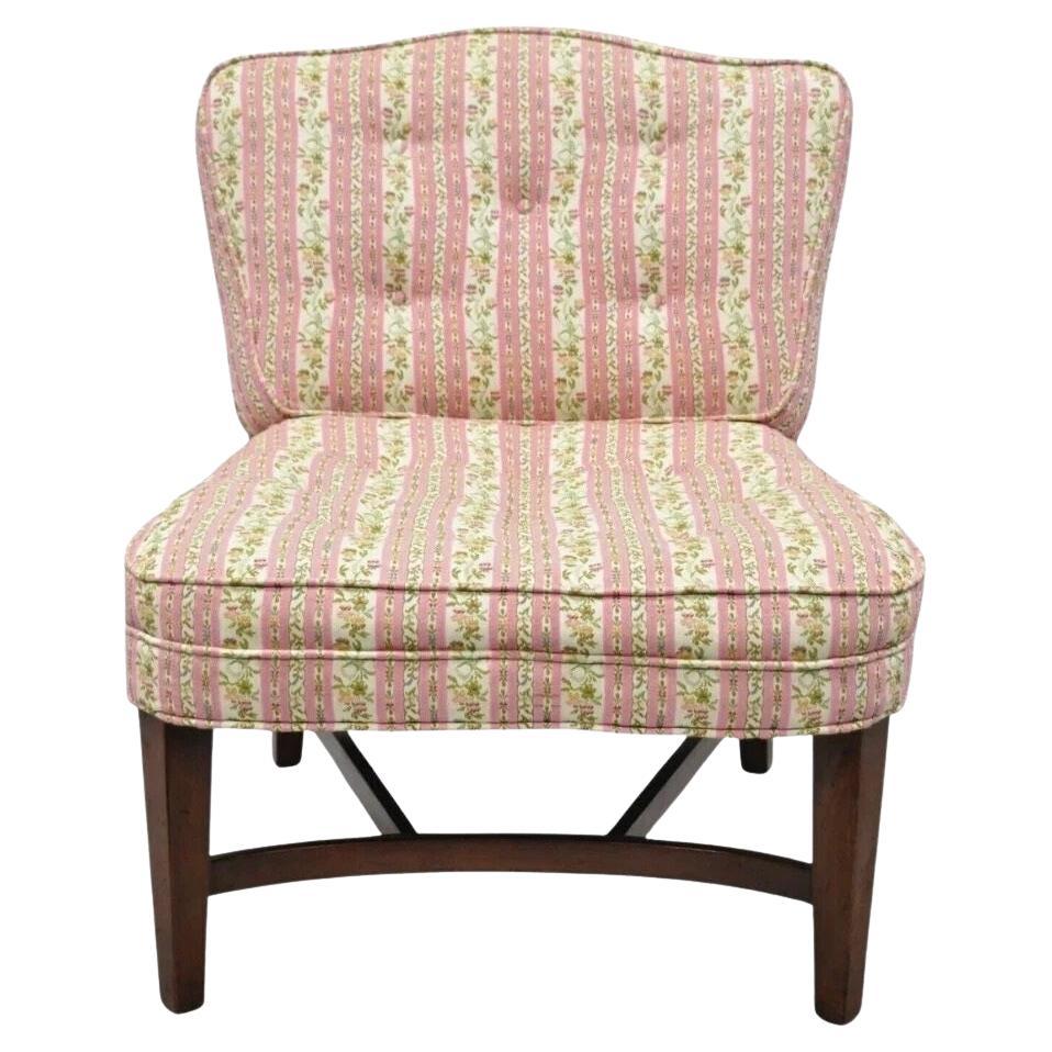 Vintage Mid Century Modern Mahogany Frame Low Slipper Lounge Chair w/ Stretcher