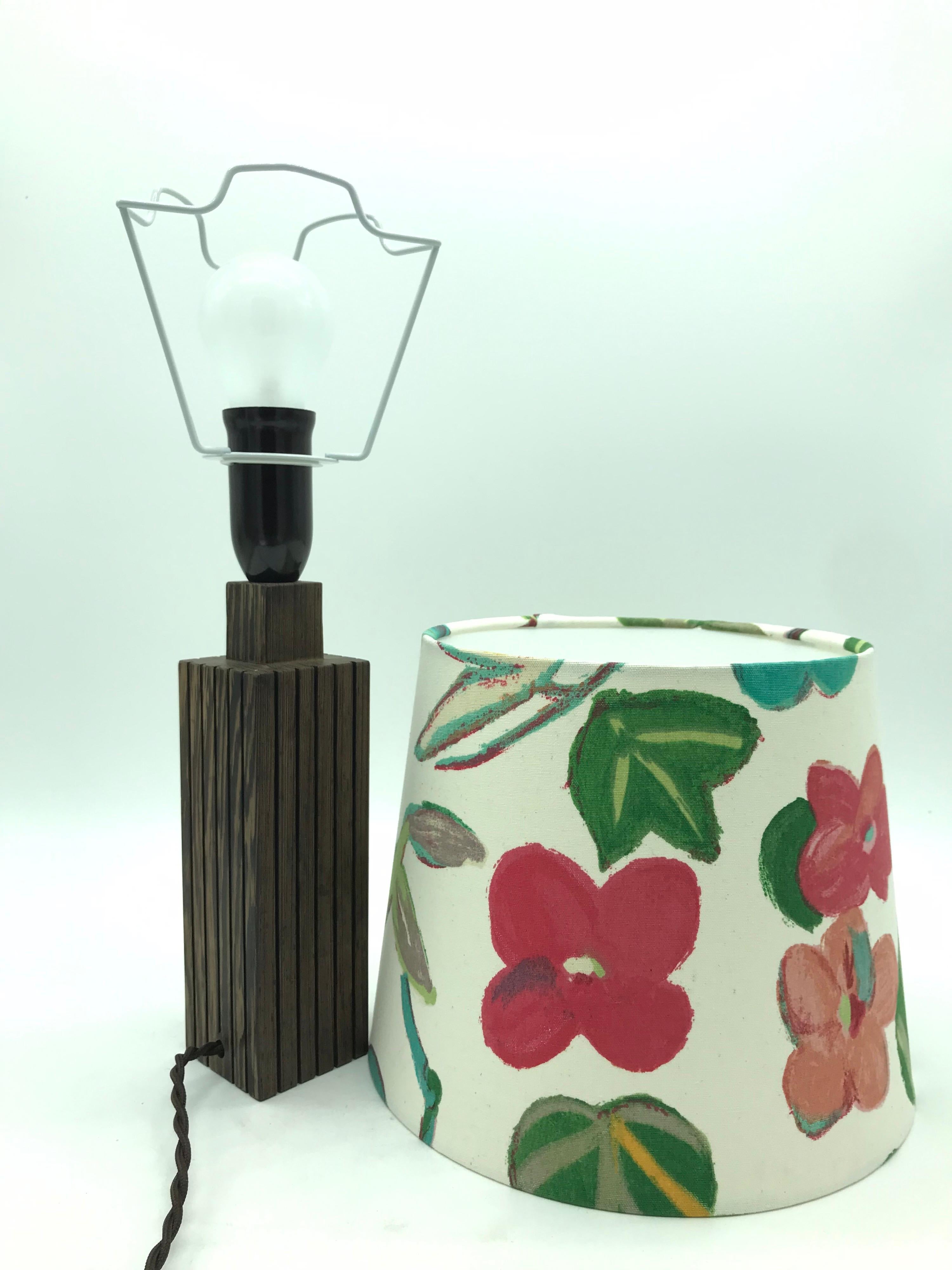 Danish Vintage Mid-Century Modern Mahogany Table Lamp with an ArtbyMay Lamp Shade For Sale