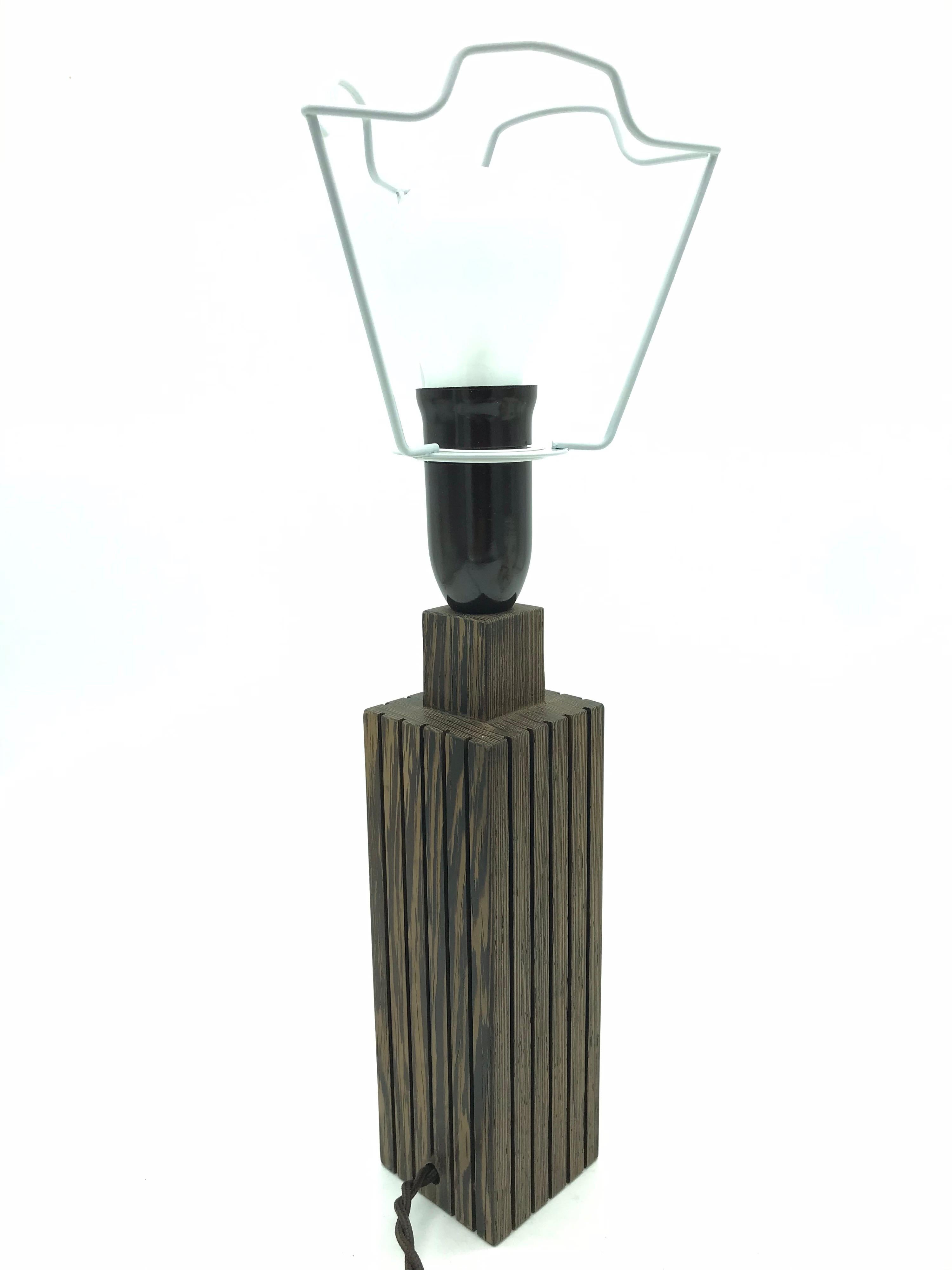 Hand-Crafted Vintage Mid-Century Modern Mahogany Table Lamp with an ArtbyMay Lamp Shade For Sale