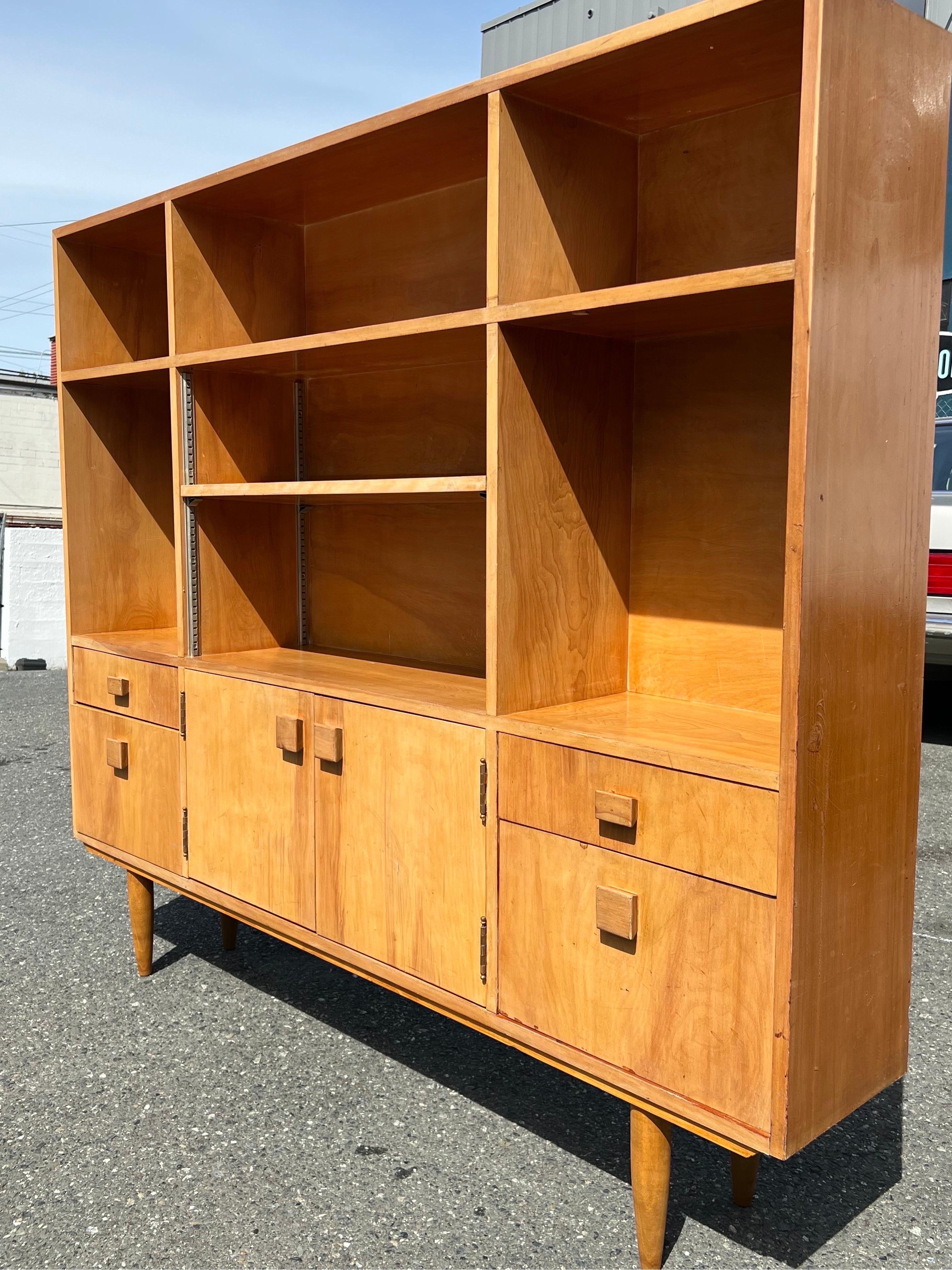 Wood Vintage Mid-Century Modern Maple Book Case Etagere or Storage Cabinet