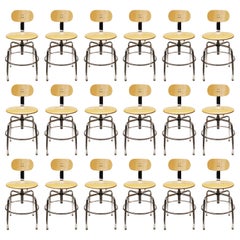 Vintage Mid-Century Modern Maple & Chrome Industrial Bar Drafting Stools