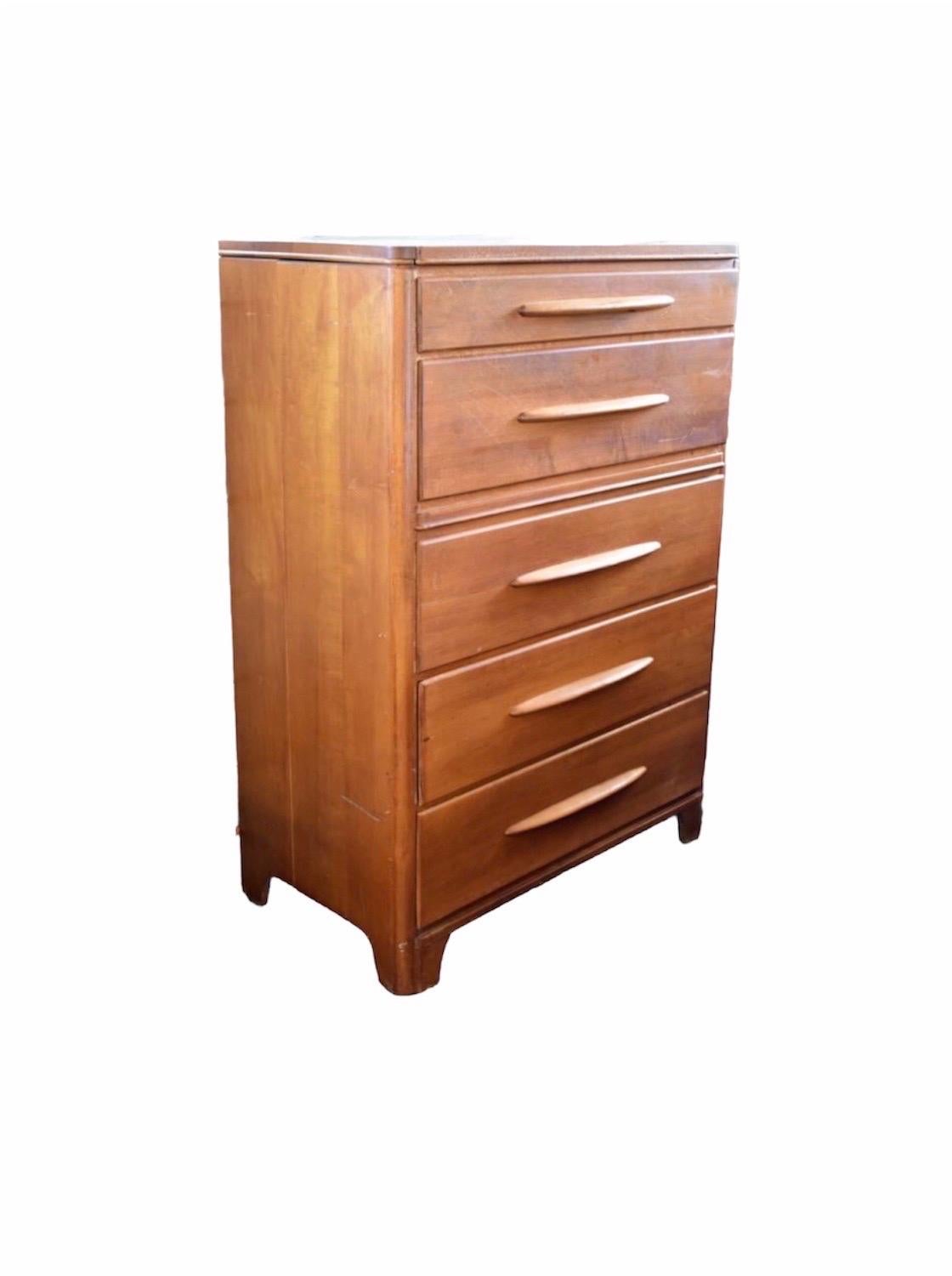 Late 20th Century Vintage Mid-Century Modern Maple Dresser Cabinet Storage Drawers For Sale