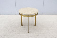 Vintage Mid-Century Modern Marble and Brass Finished Metal Tripod Side Table