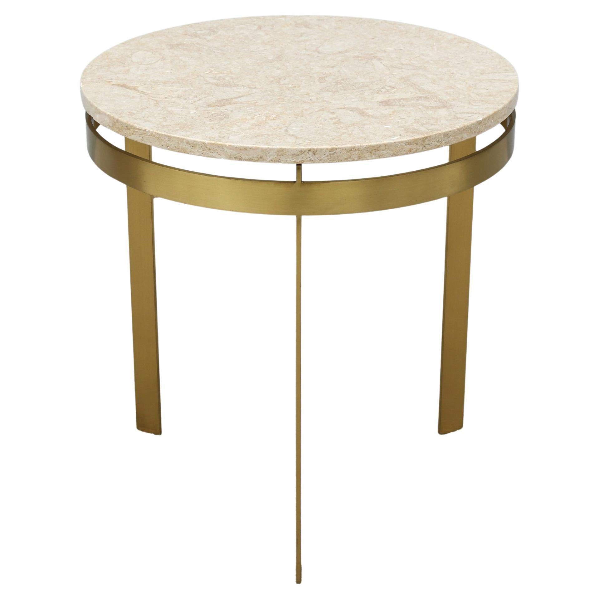 Vintage Mid-Century Modern Marble and Brass Finished Metal Tripod Side Table