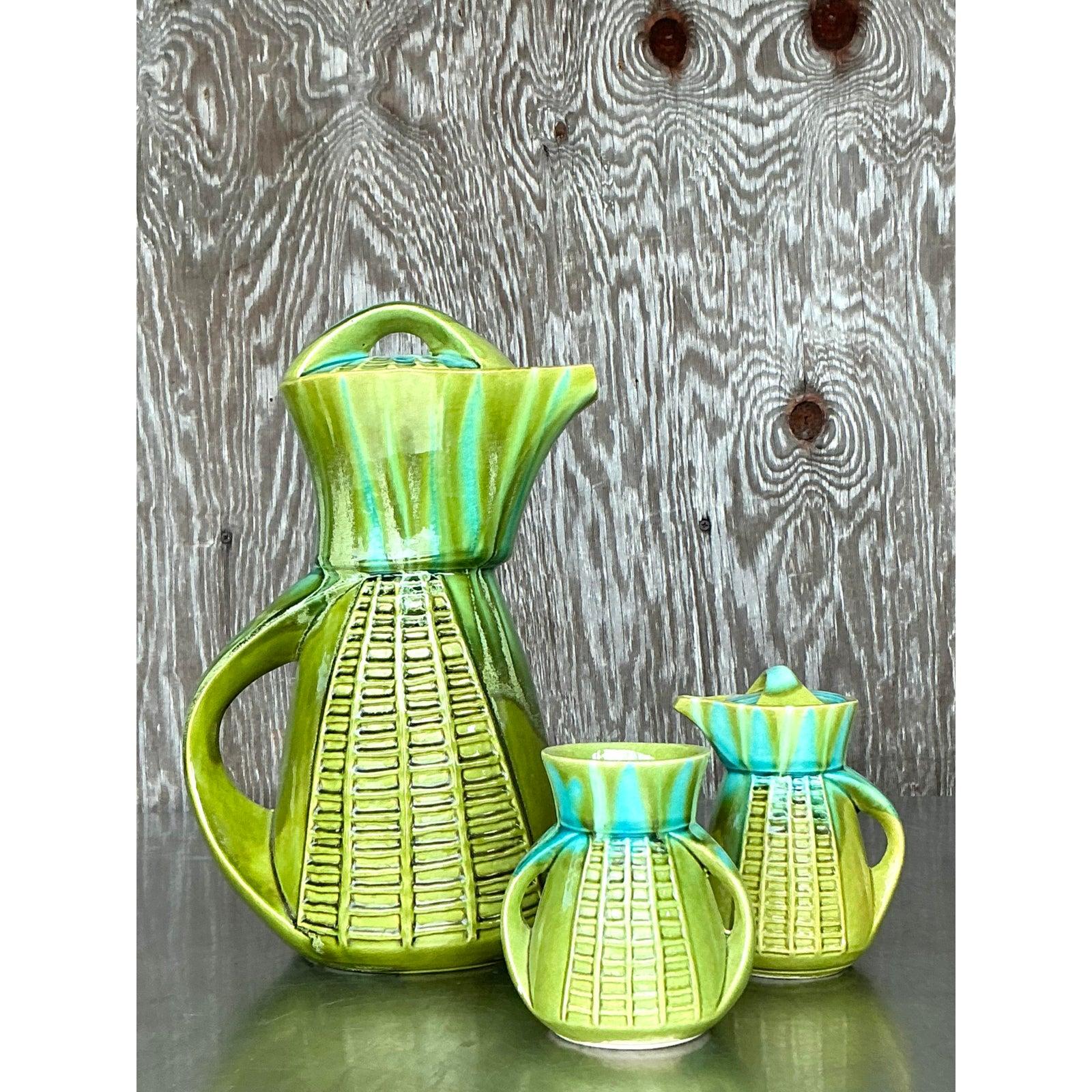 Vintage Mid-Century Modern Marcia of California Glazed Ceramic CoffeeService-3pc For Sale 5