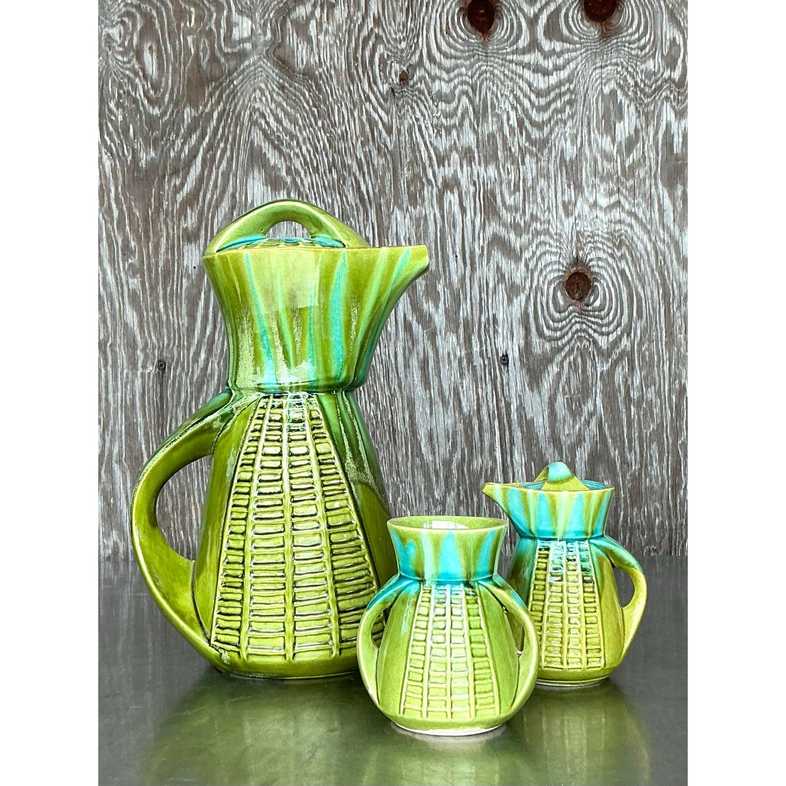 American Vintage Mid-Century Modern Marcia of California Glazed Ceramic CoffeeService-3pc For Sale