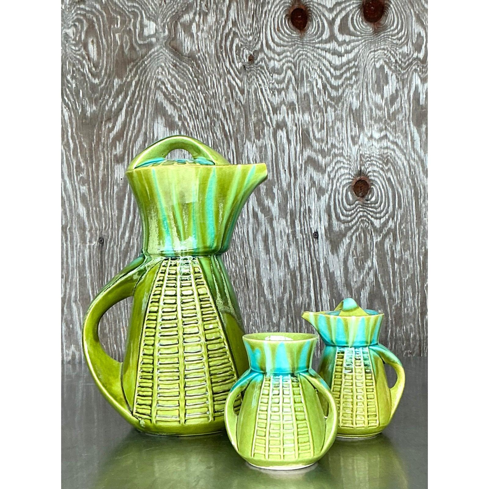 Vintage Mid-Century Modern Marcia of California Glazed Ceramic CoffeeService-3pc For Sale 1