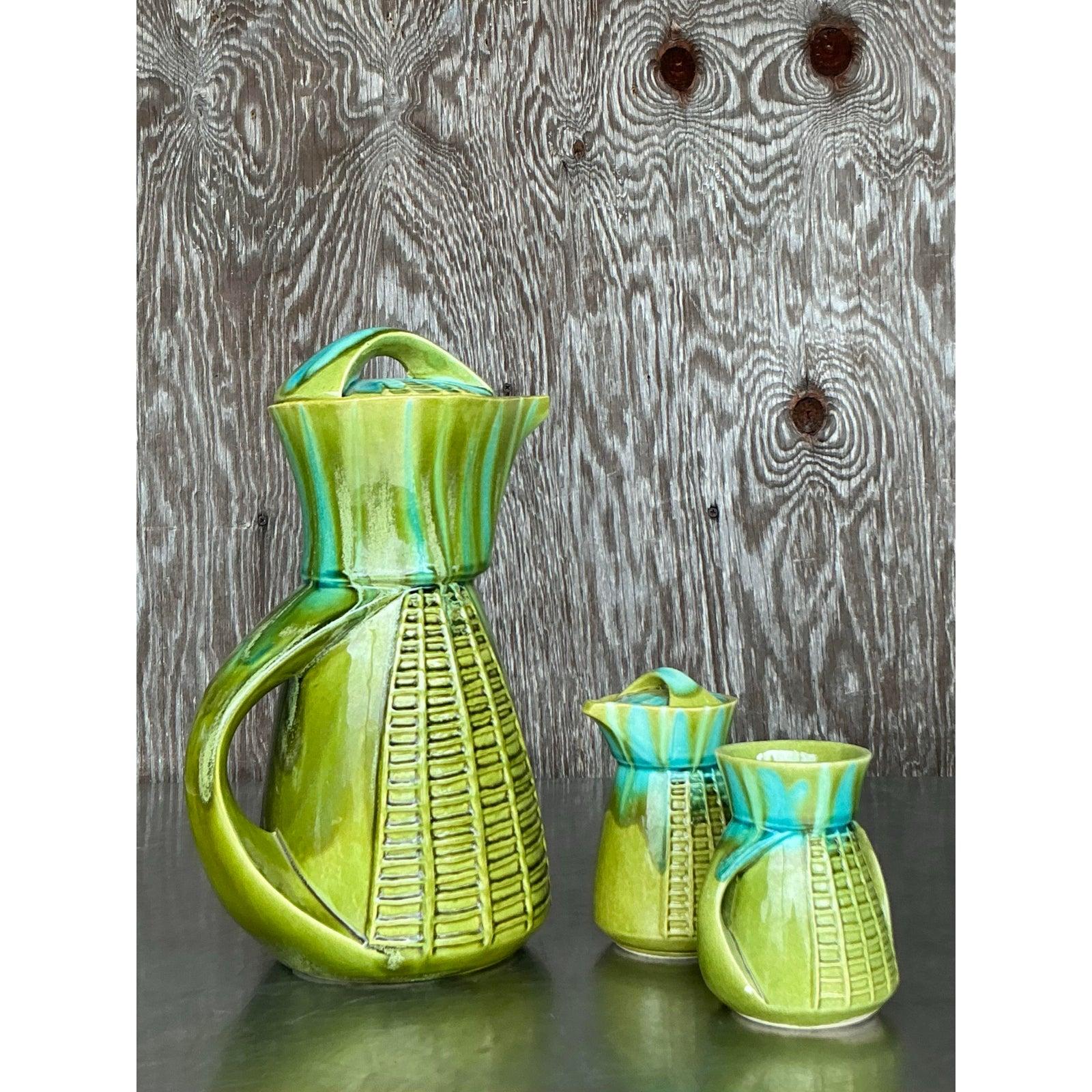 Vintage Mid-Century Modern Marcia of California Glazed Ceramic CoffeeService-3pc For Sale 2