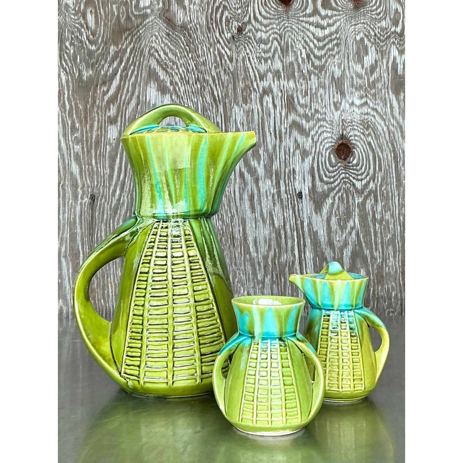 Vintage Mid-Century Modern Marcia of California Glazed Ceramic CoffeeService-3pc For Sale 4