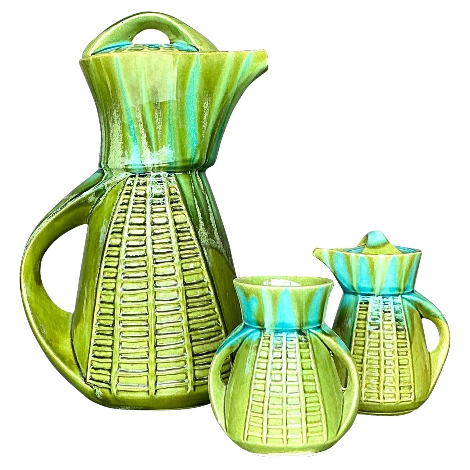 Vintage Mid-Century Modern Marcia of California Glazed Ceramic CoffeeService-3pc
