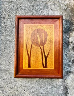 Arte da parete in legno intarsiato della metà del secolo scorso. Circa anni '60