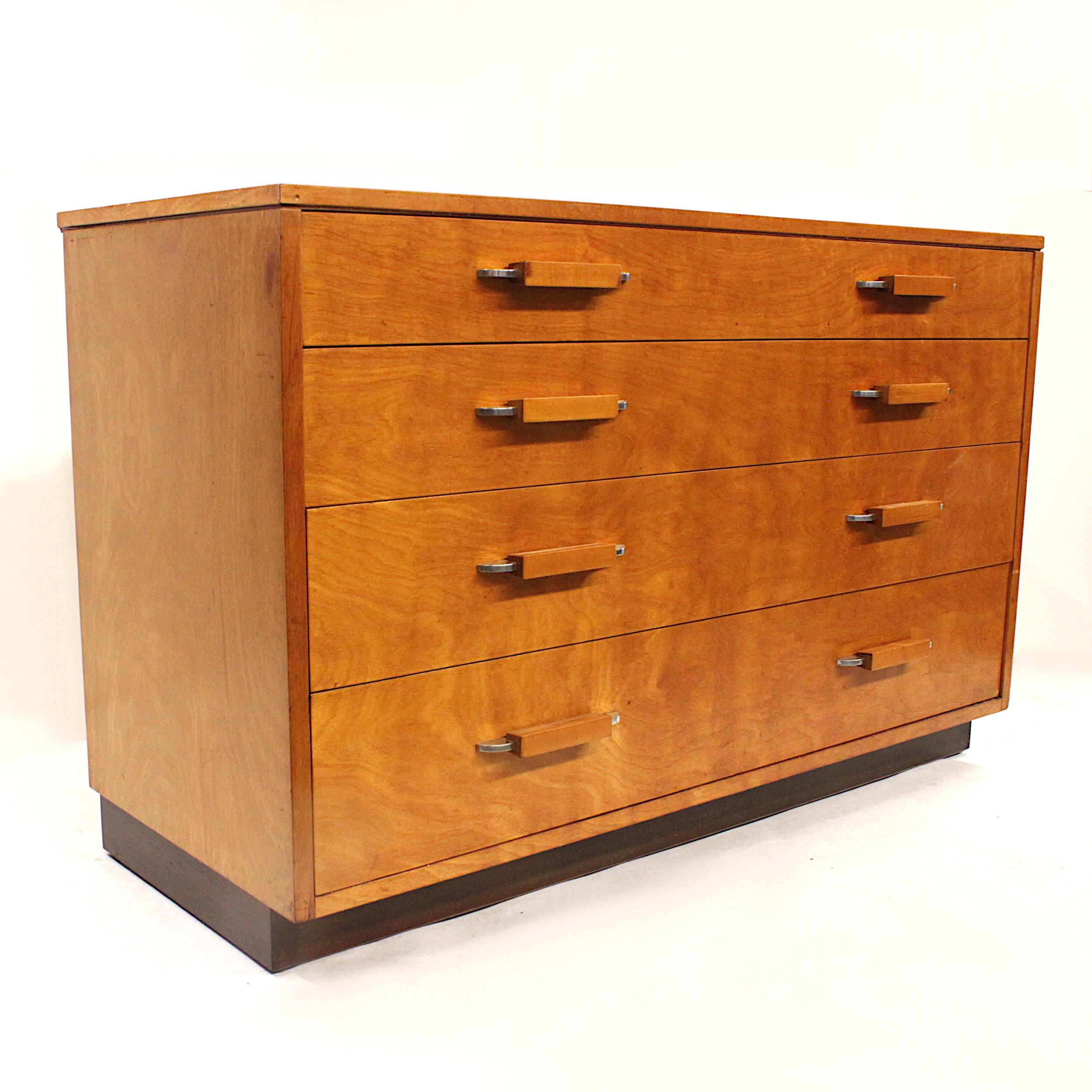 Veneer Vintage Mid-Century Modern Matched-Grain Birch Console Dresser by Eliel Saarinen