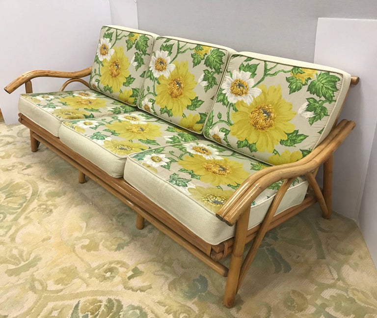 Vintage MidCentury Modern Matching Bamboo Sofa and Two Chairs at