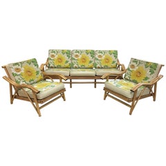 Vintage Mid-Century Modern Matching Bamboo Sofa and Two Chairs
