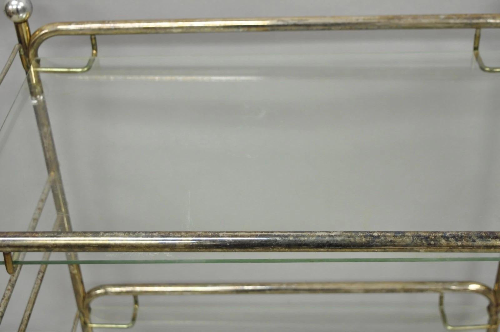 Vintage Mid Century Modern Metal 2 Tier Glass Shelf Rolling Liquor Bar Cart en vente 3