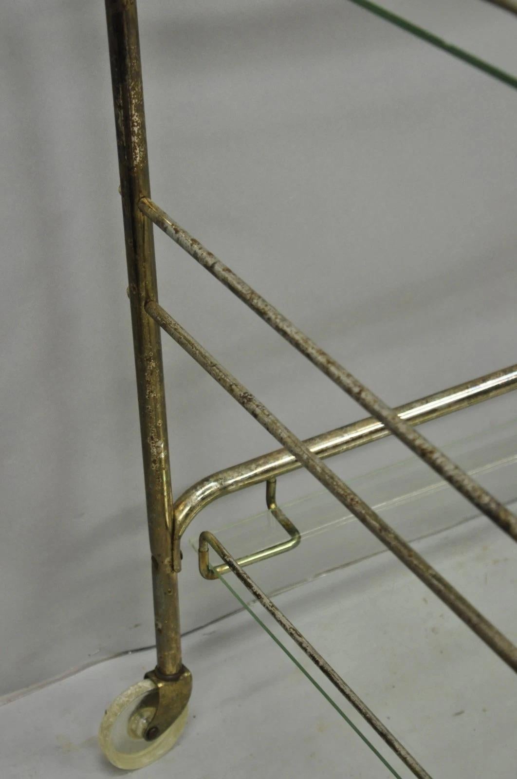 Vintage Mid Century Modern Metal 2 Tier Glass Shelf Rolling Liquor Bar Cart en vente 4