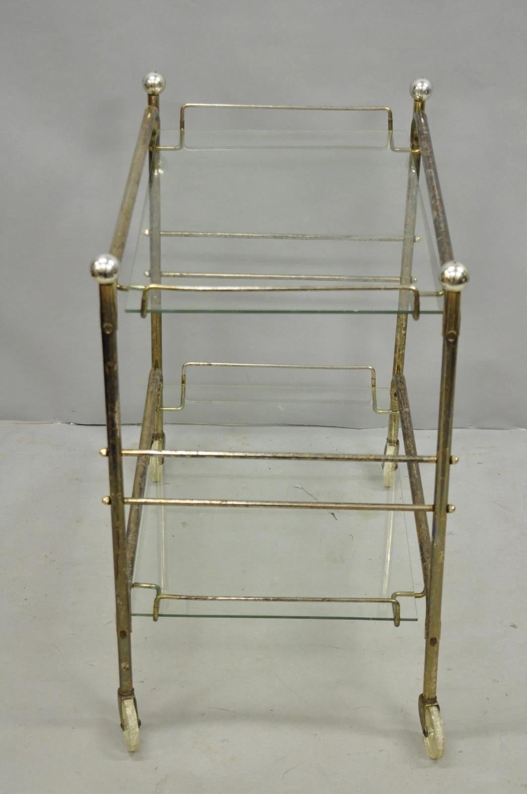 Vintage Mid Century Modern Metal 2 Tier Glass Shelf Rolling Liquor Bar Cart en vente 5