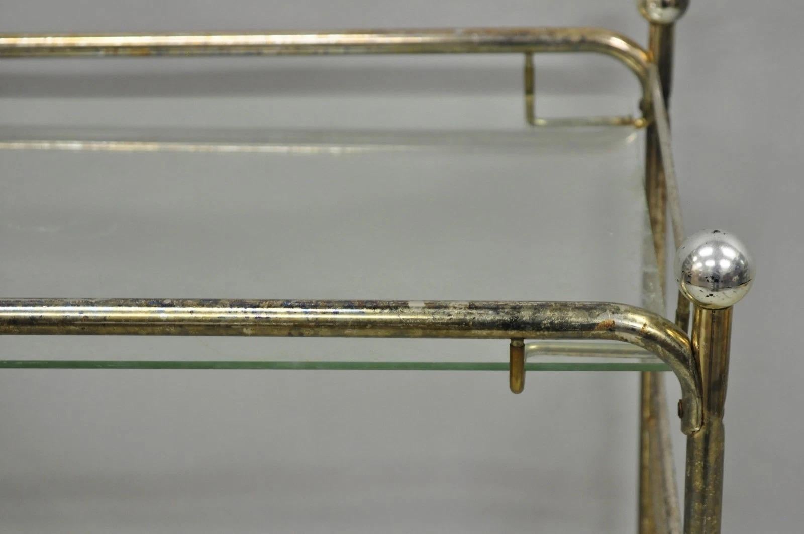 Vintage Mid Century Modern Metal 2 Tier Glass Shelf Rolling Liquor Bar Cart Bon état - En vente à Philadelphia, PA