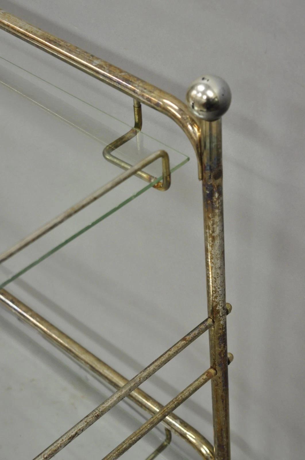 20ième siècle Vintage Mid Century Modern Metal 2 Tier Glass Shelf Rolling Liquor Bar Cart en vente
