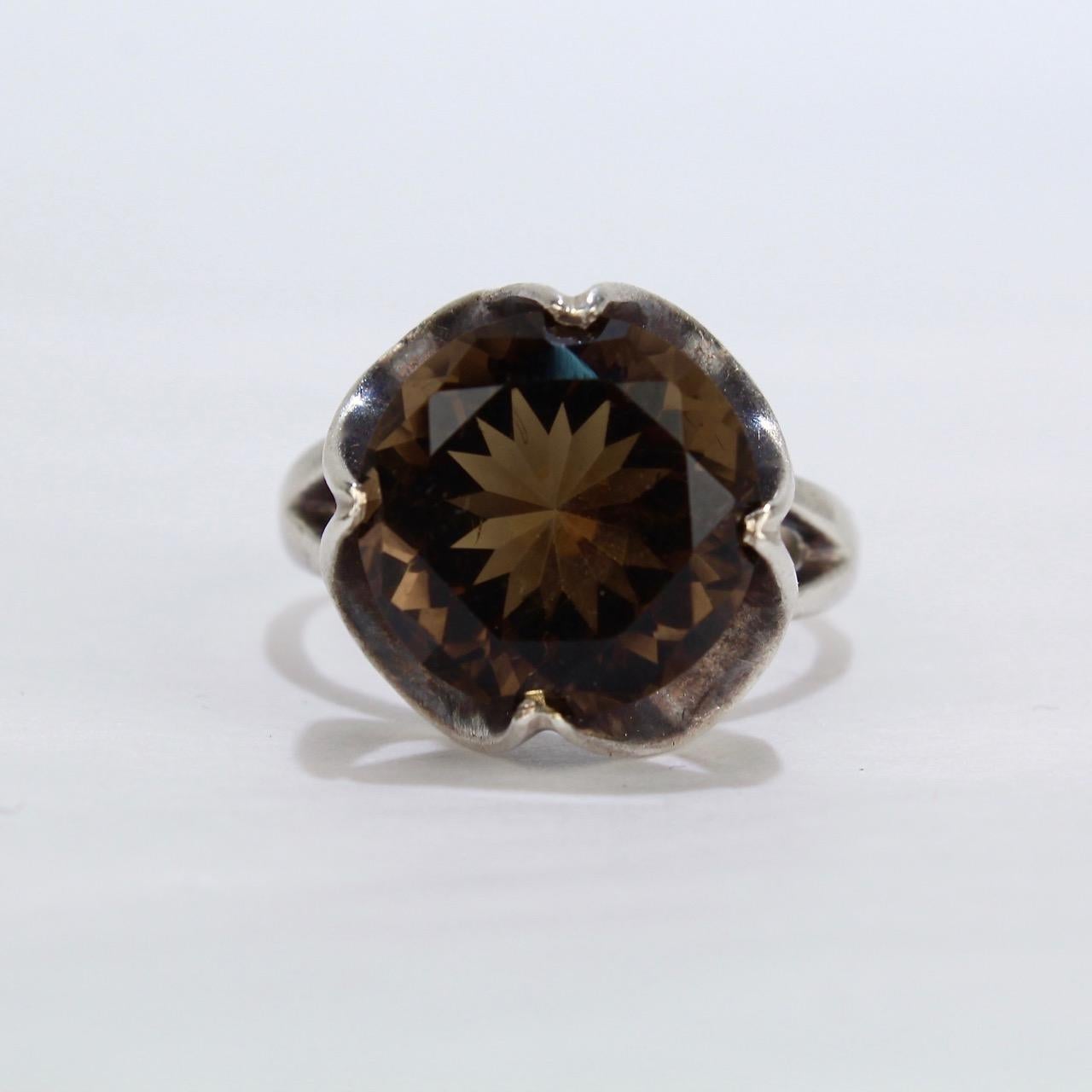 smoky quartz silver ring