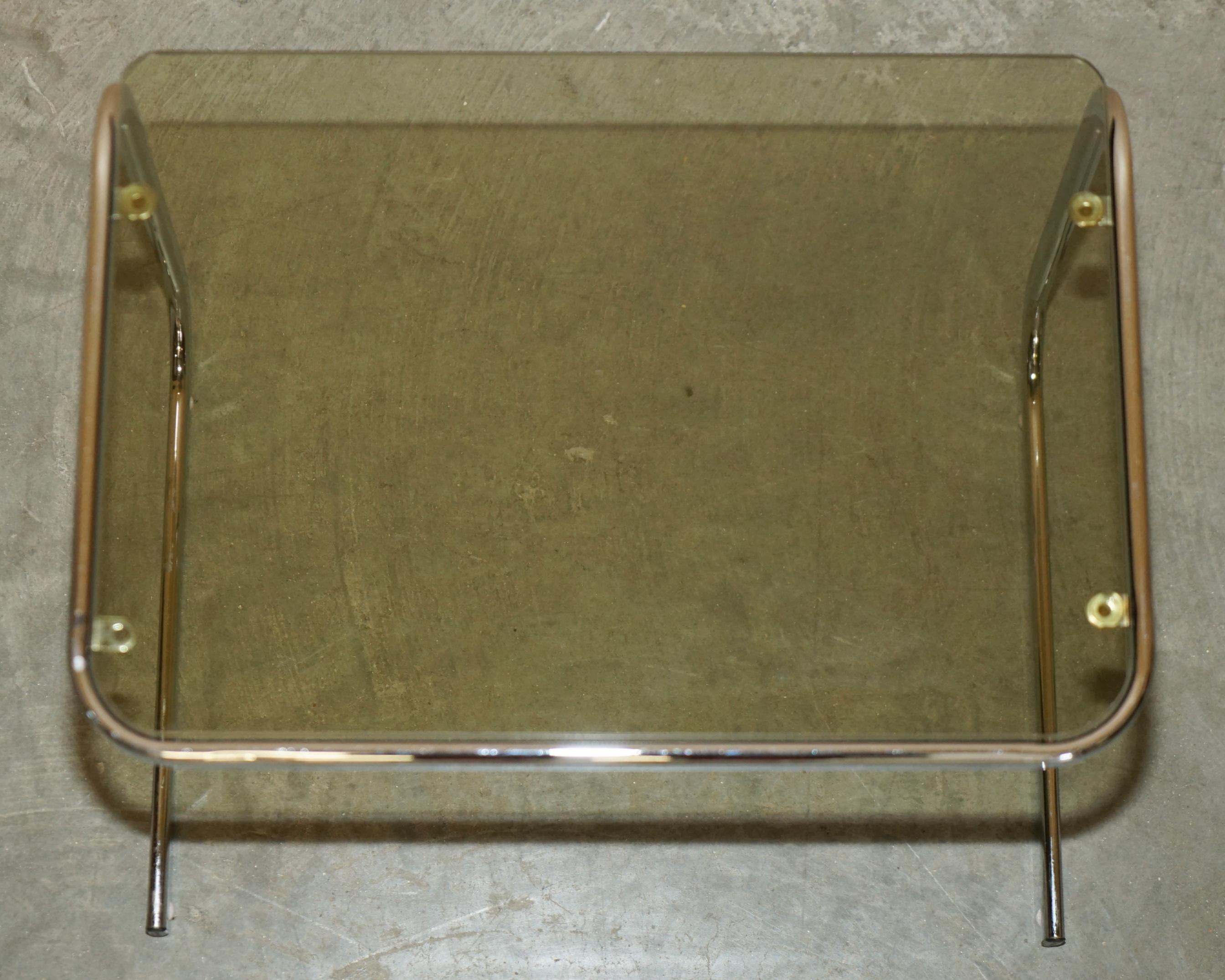 ViNTAGE MID CENTURY MODERN MILO BAUGHMAN CHROME & SMOKED GLASS NEST OF TABLES For Sale 9