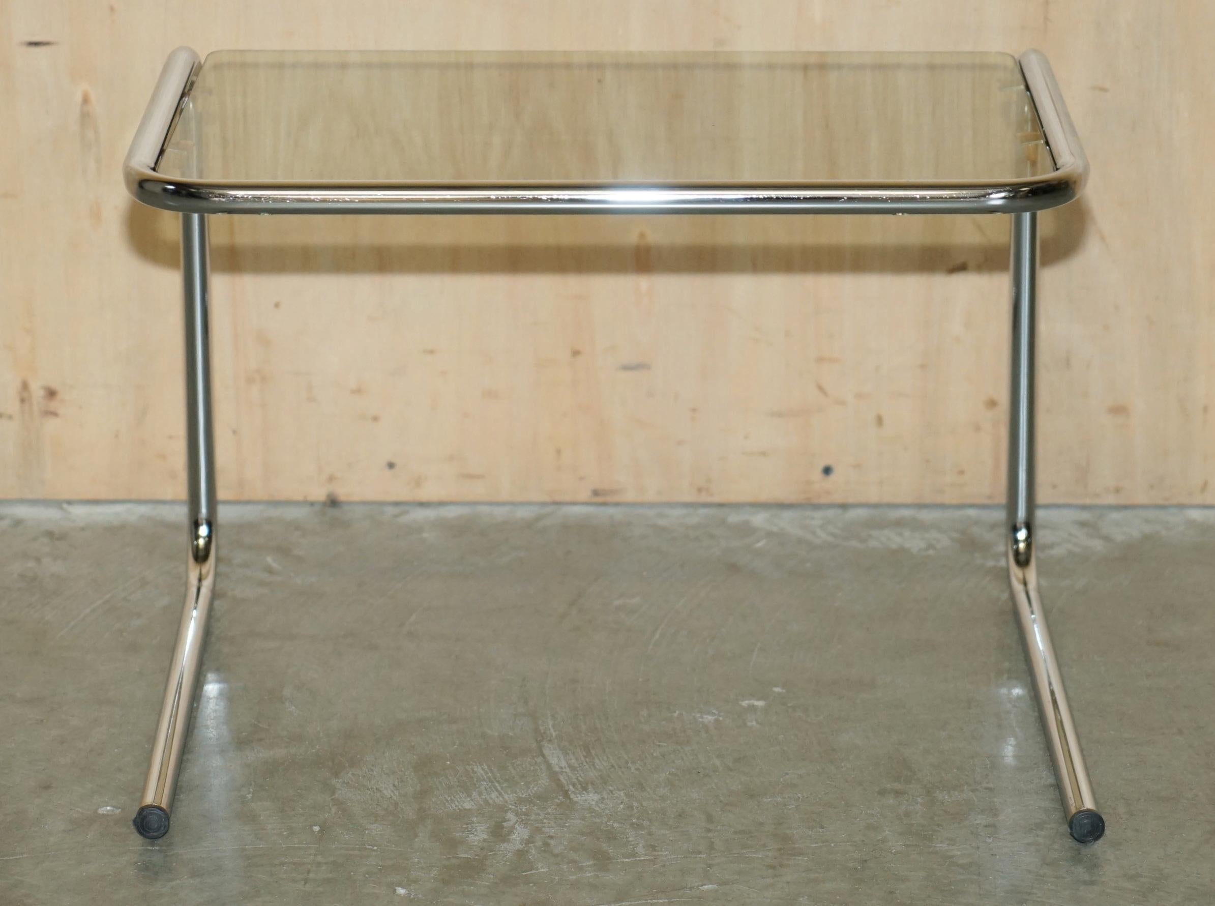 Mid-Century Modern ViNTAGE MID CENTURY MODERN MILO BAUGHMAN CHROME & SMOKED GLASS NEST OF TABLES For Sale
