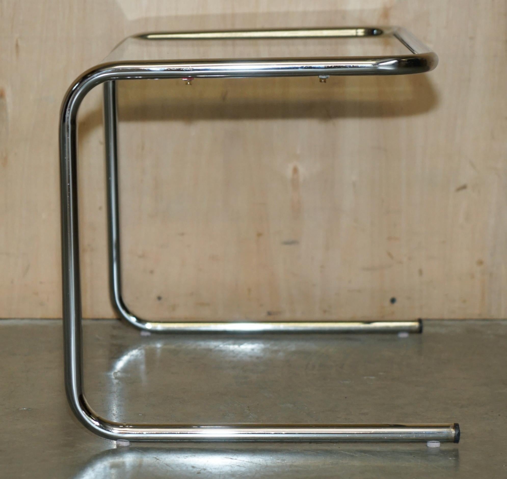 ViNTAGE MID CENTURY MODERN MILO BAUGHMAN CHROME & SMOKED GLASS NEST OF TABLES For Sale 2