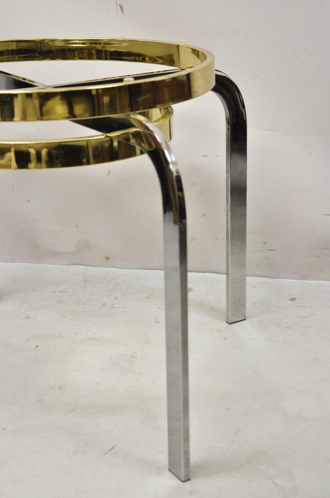 Vintage Mid-Century Modern Milo Baughman Style Chrome Brass Round Side Table For Sale 7