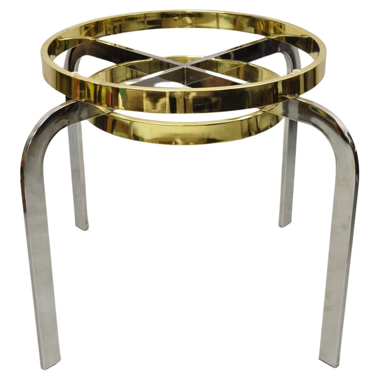 Vintage Mid-Century Modern Milo Baughman Style Chrome Brass Round Side Table
