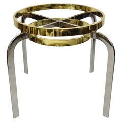 Mesa Auxiliar Redonda de Latón Cromado Estilo Milo Baughman Vintage Mid Century Modern